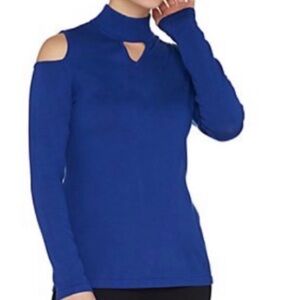 Susan Graver Royal Blue Mock Neck Cold Shoulder Long Sleeve Top Casual 2X